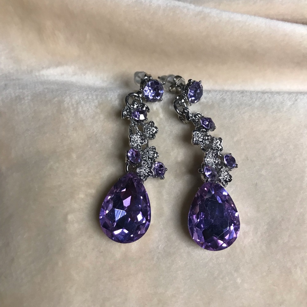 Purple Crystal Drop Earrings